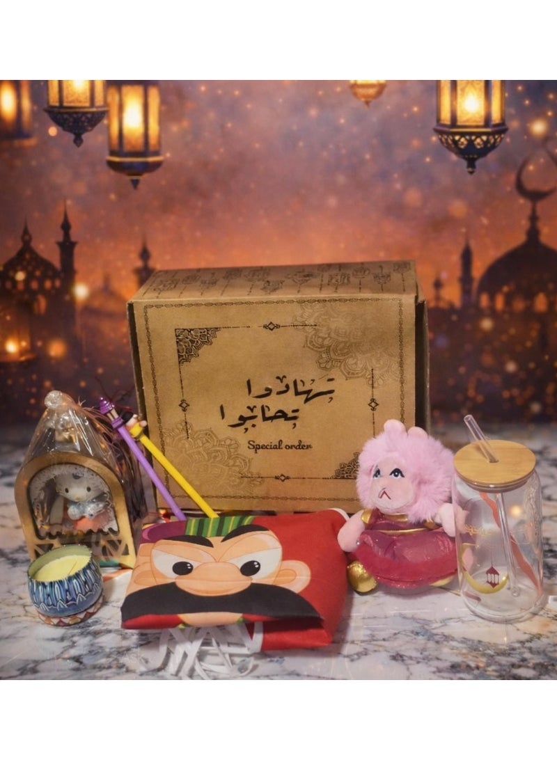 Ramadan Box for Girls + 6 Gifts (Tomtom Doll + Ramadan Apron + Scented Candle + Kitty Lantern + 2 Pens + Mug with Straw) - Image 1